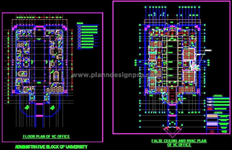 College Admin Block AutoCAD Plan- HVAC, Ceiling & Furniture